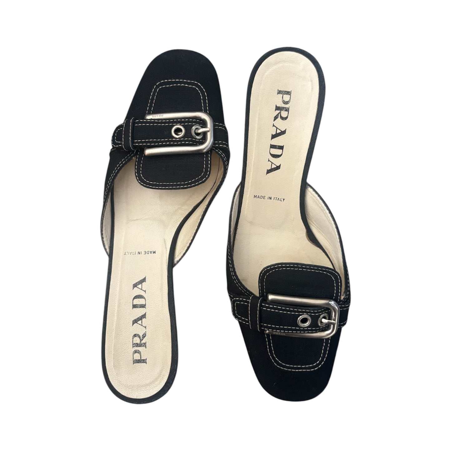 Prada 2000s Belted Denim Mules