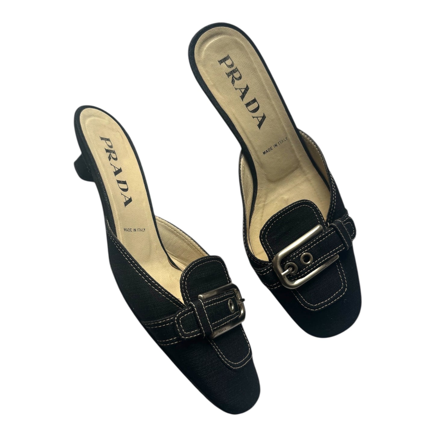 Prada 2000s Belted Denim Mules