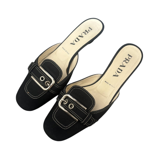 Prada 2000s Belted Denim Mules