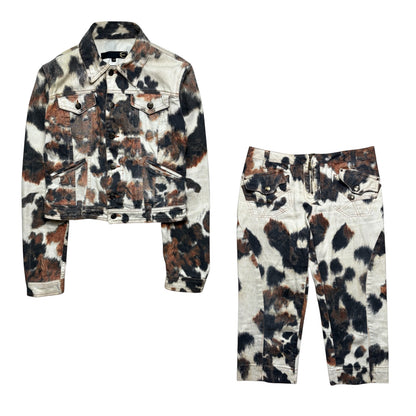 Roberto Cavalli Cow Print Trucker Jacket & Capris Set
