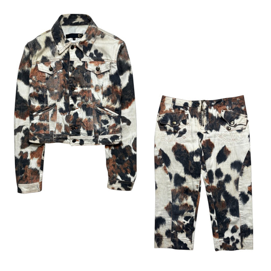 Roberto Cavalli Cow Print Trucker Jacket & Capris Set