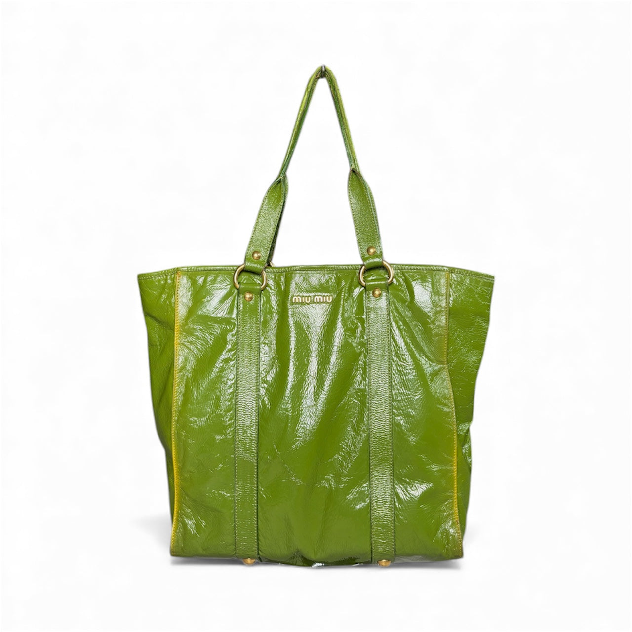 Miu Miu Lime Green Patent Leather Shopper Tote